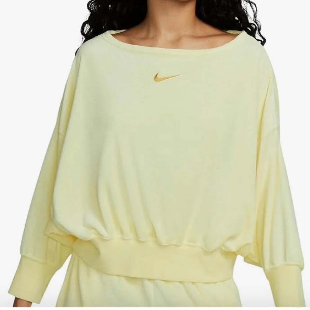 Nike Sportswear Women's Oversized Boatneck Terry Crop Top Batwing yellow Sz  L